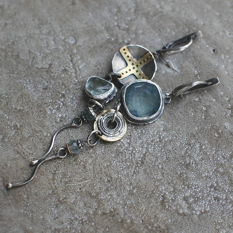 Boucles d'oreilles en croix en pierre bleue