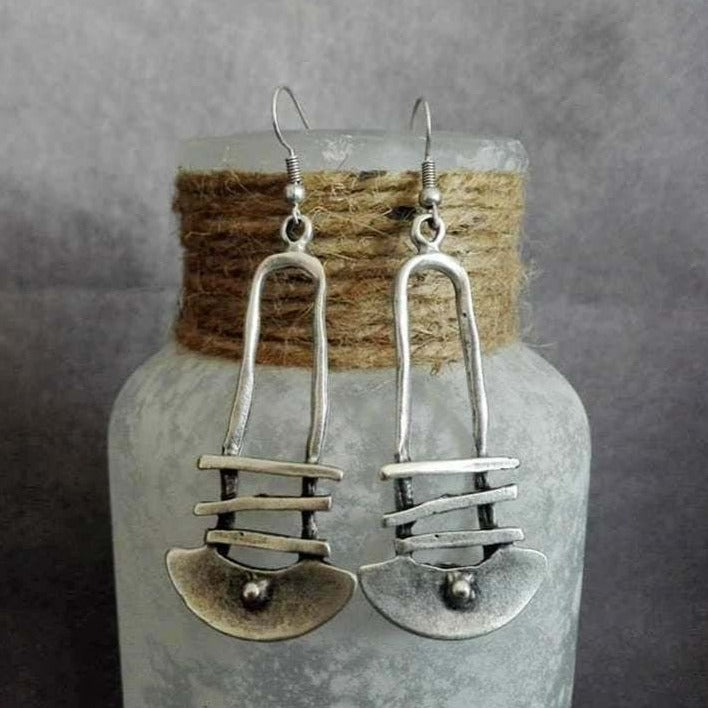 Boucles d'oreilles en forme d'escalier géométrique en demi-cercle
