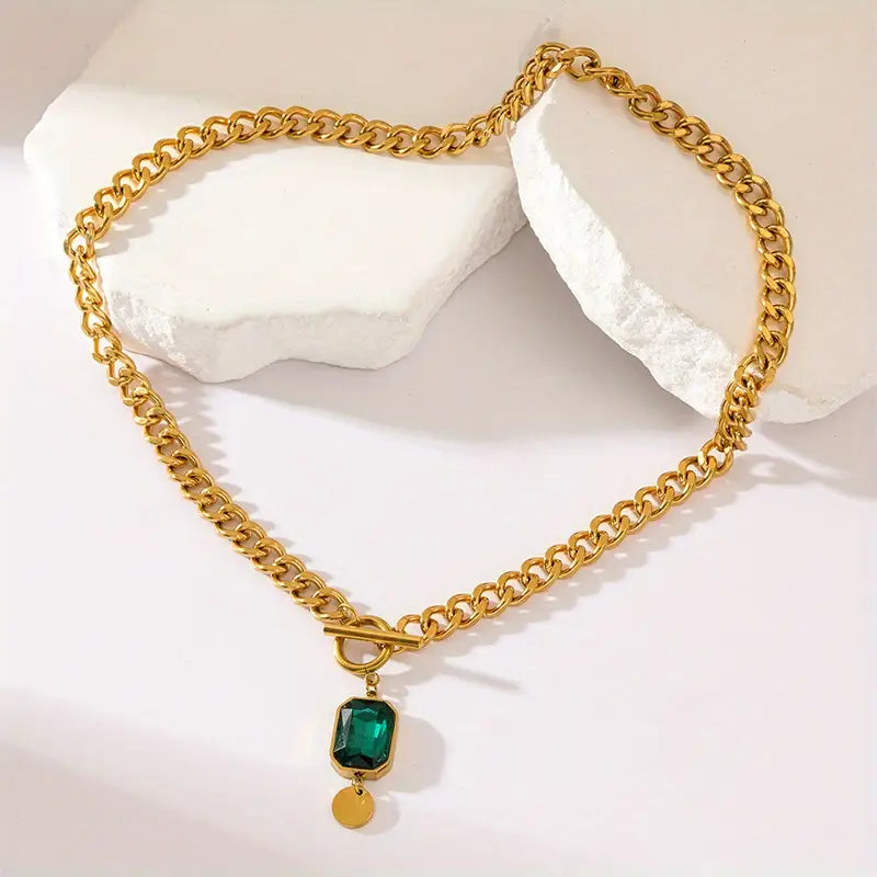 Collier Pendentif Émeraude à Chaîne Épaisse | Or