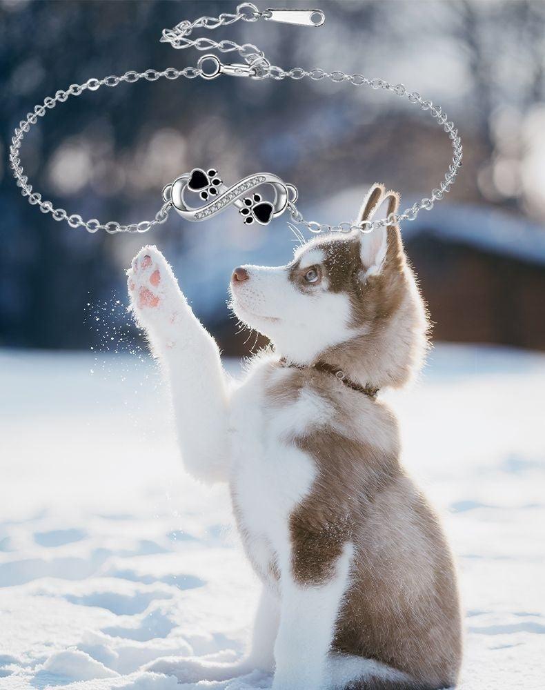 Pendentif Symbole Infini Bracelet Patte de Chien avec Zirconia