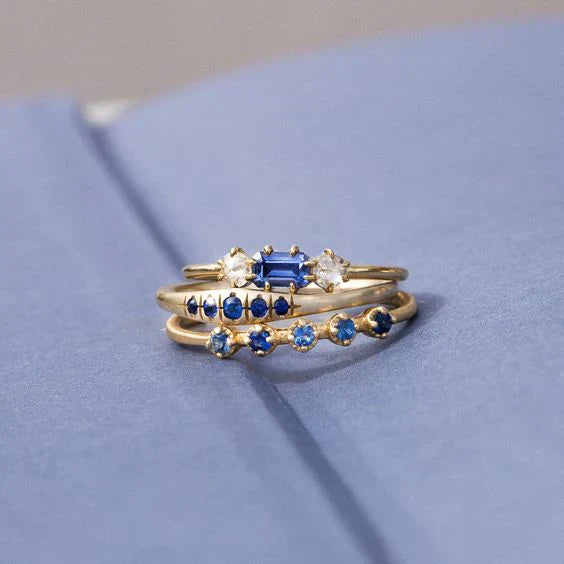 Bague en Zirconia Bleu Vintage Superposée