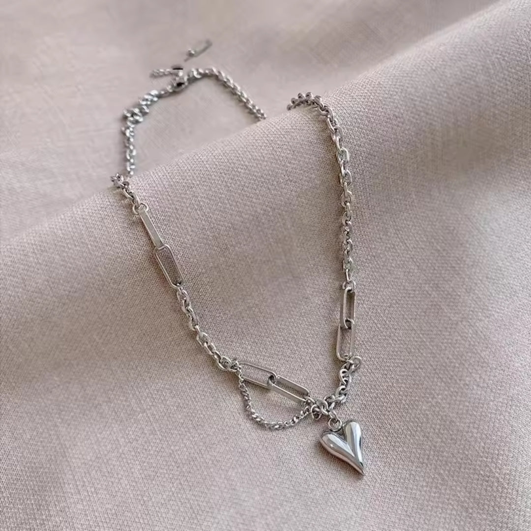 Collier en Argent en Cœur Superposé
