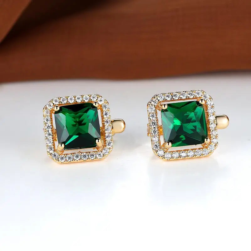 Boucles d'oreilles en zirconia carré vert doré | Or