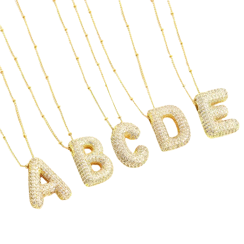 Collier initial en lettres bulle | Or blanc