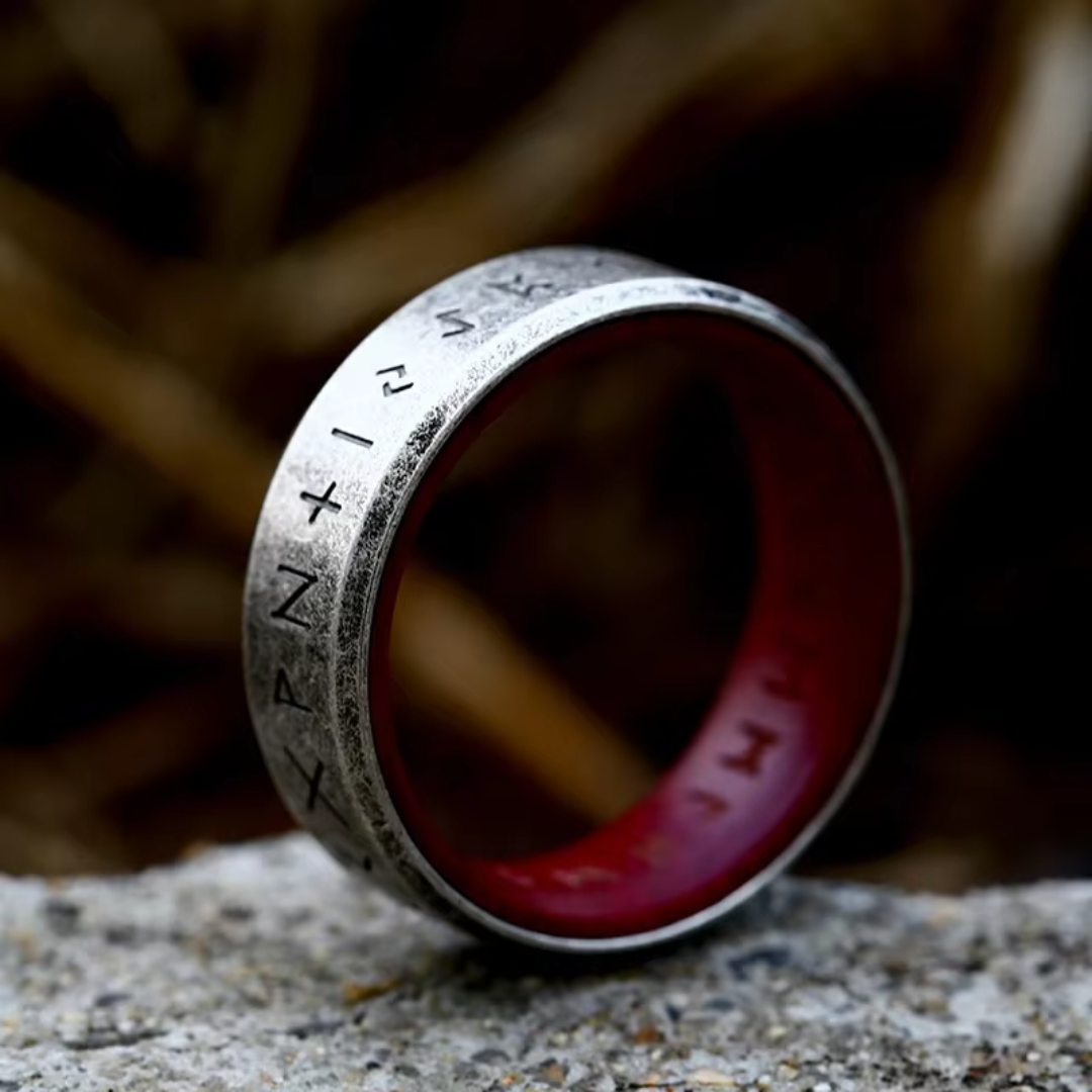Bague en cuir argent et rouge