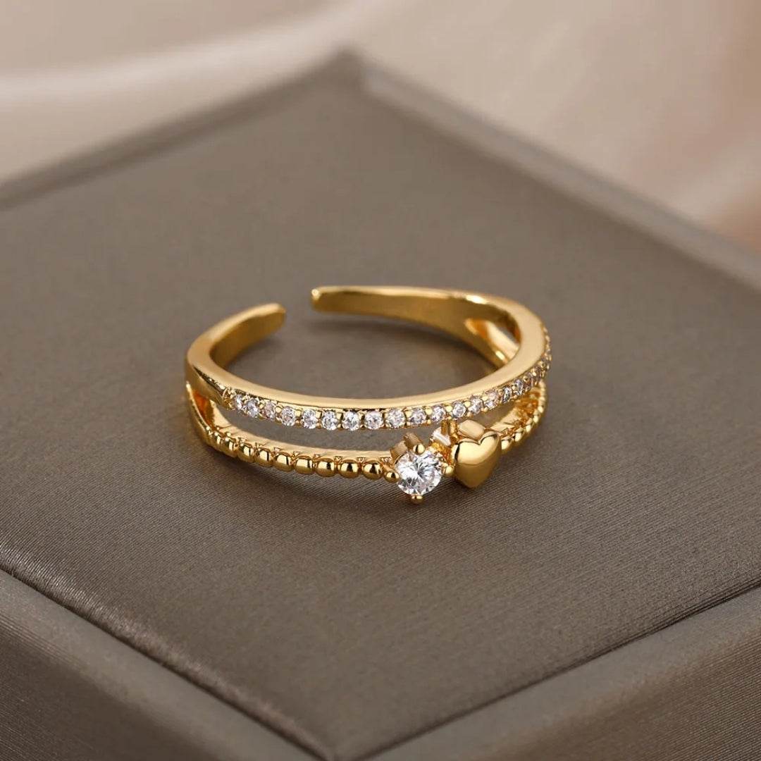 Bague dorée brillante à couches ajustable
