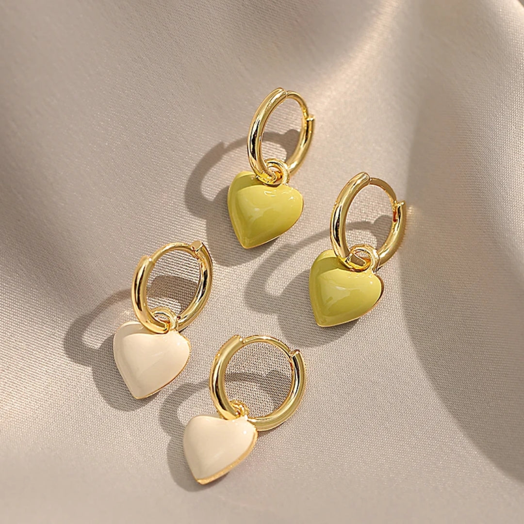 Boucles d'oreilles Cœur Blanc & Vert