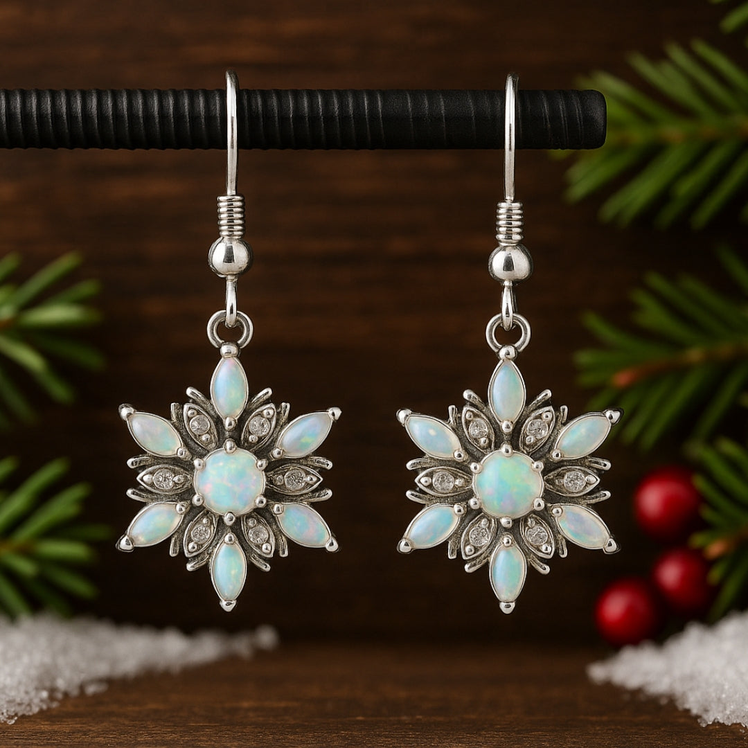 Boucles d'oreilles Flocon de Neige en Opale et Zirconia