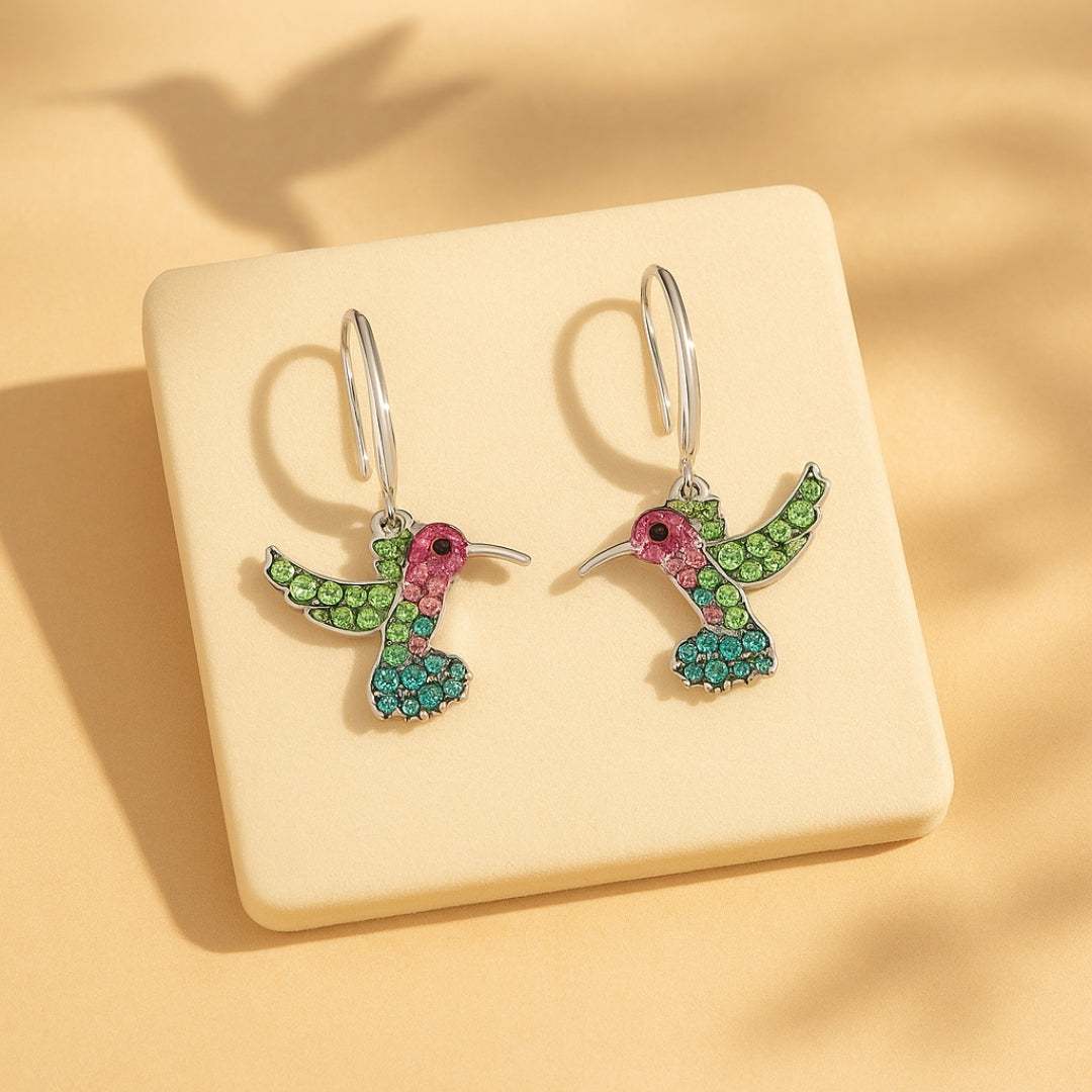 Boucles d'oreilles étincelantes de colibri coloré