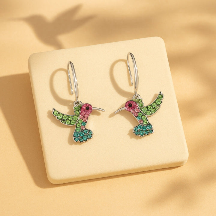 Boucles d'oreilles étincelantes de colibri coloré