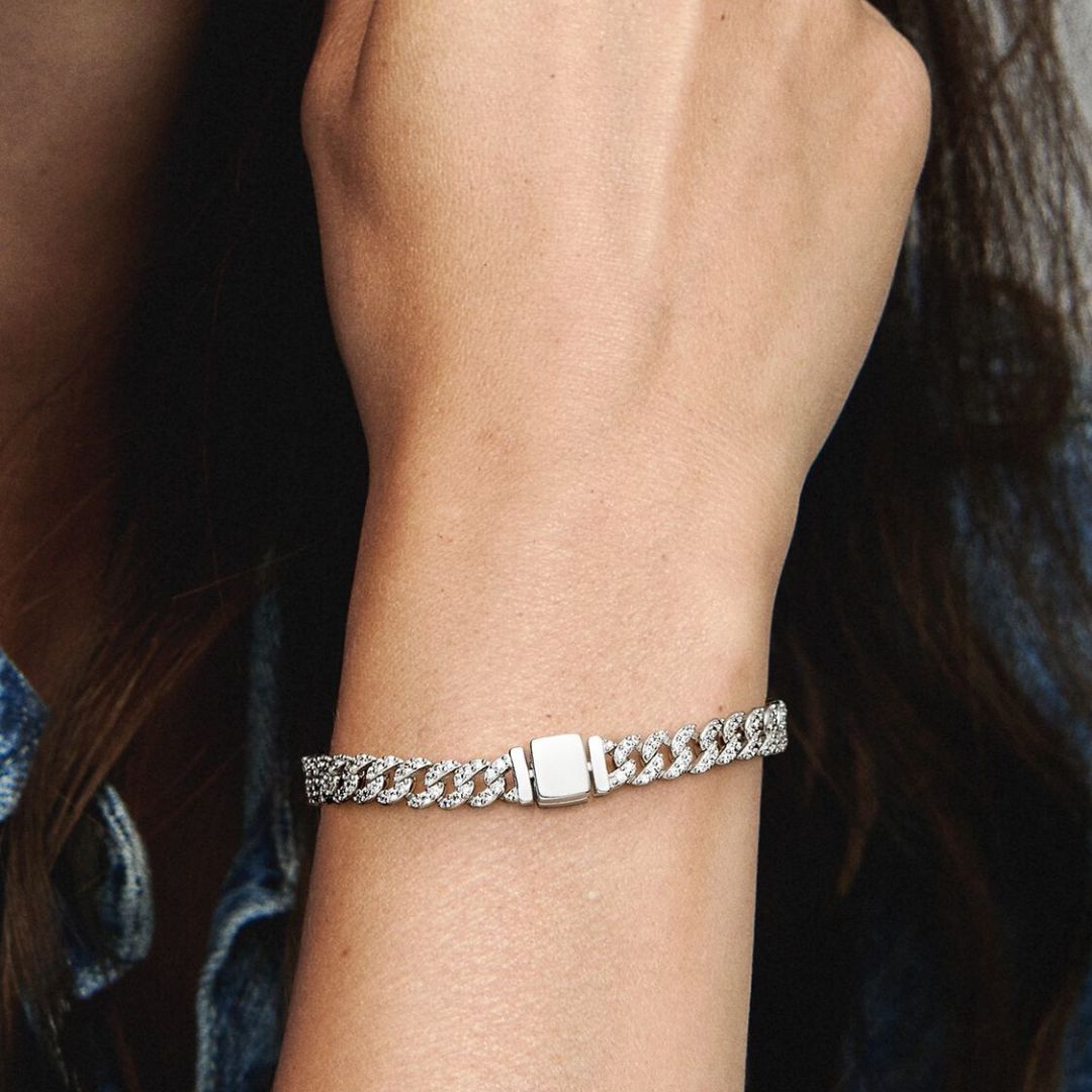 Bracelet Cubain Pave | Or Blanc