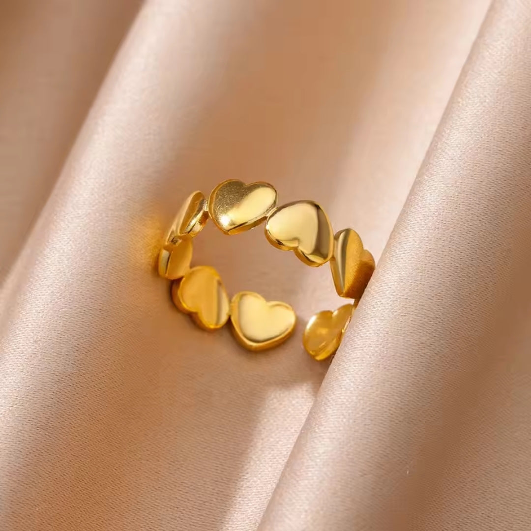 Bague en Or à Cœurs Ajustables