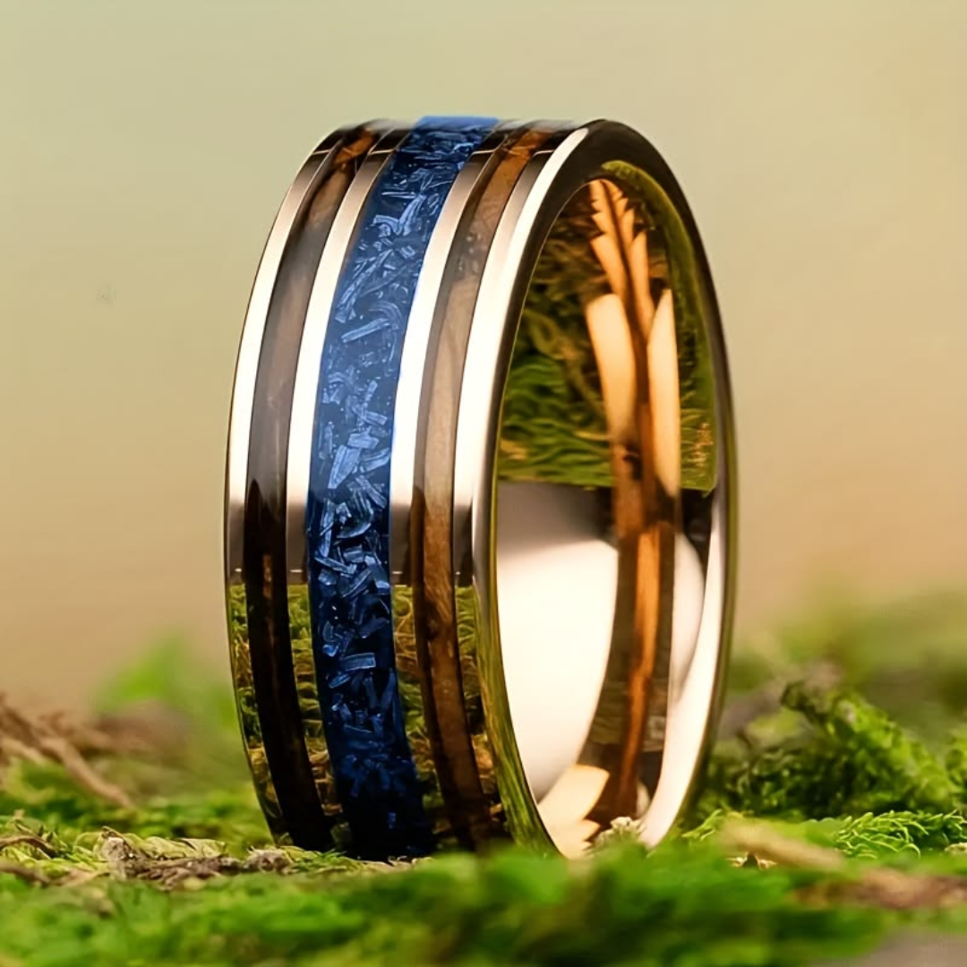 Bague en Or avec Inlay Océan de Minuit
