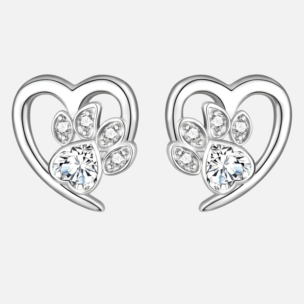 Boucles d'oreilles Pattes et Cœur avec Zirconia