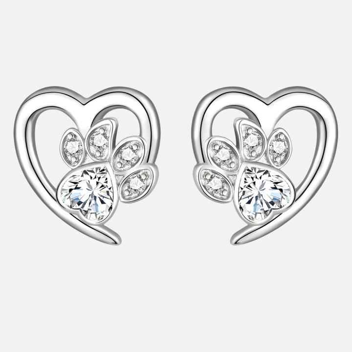 Boucles d'oreilles Pattes et Cœur avec Zirconia