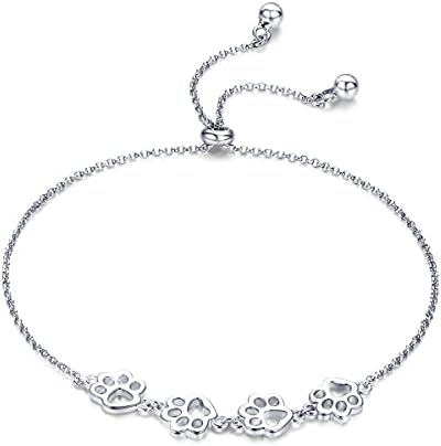 Bracelet en Argent Sterling avec Empreinte de Patte – Taille Ajustable