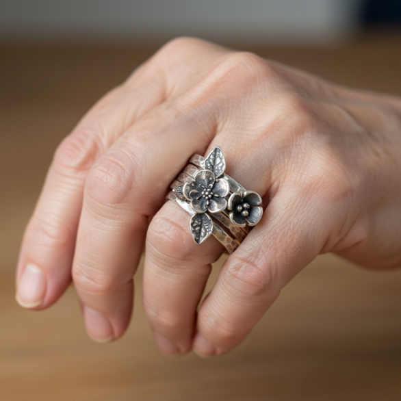 Bague en Argent Vintage Fleurie