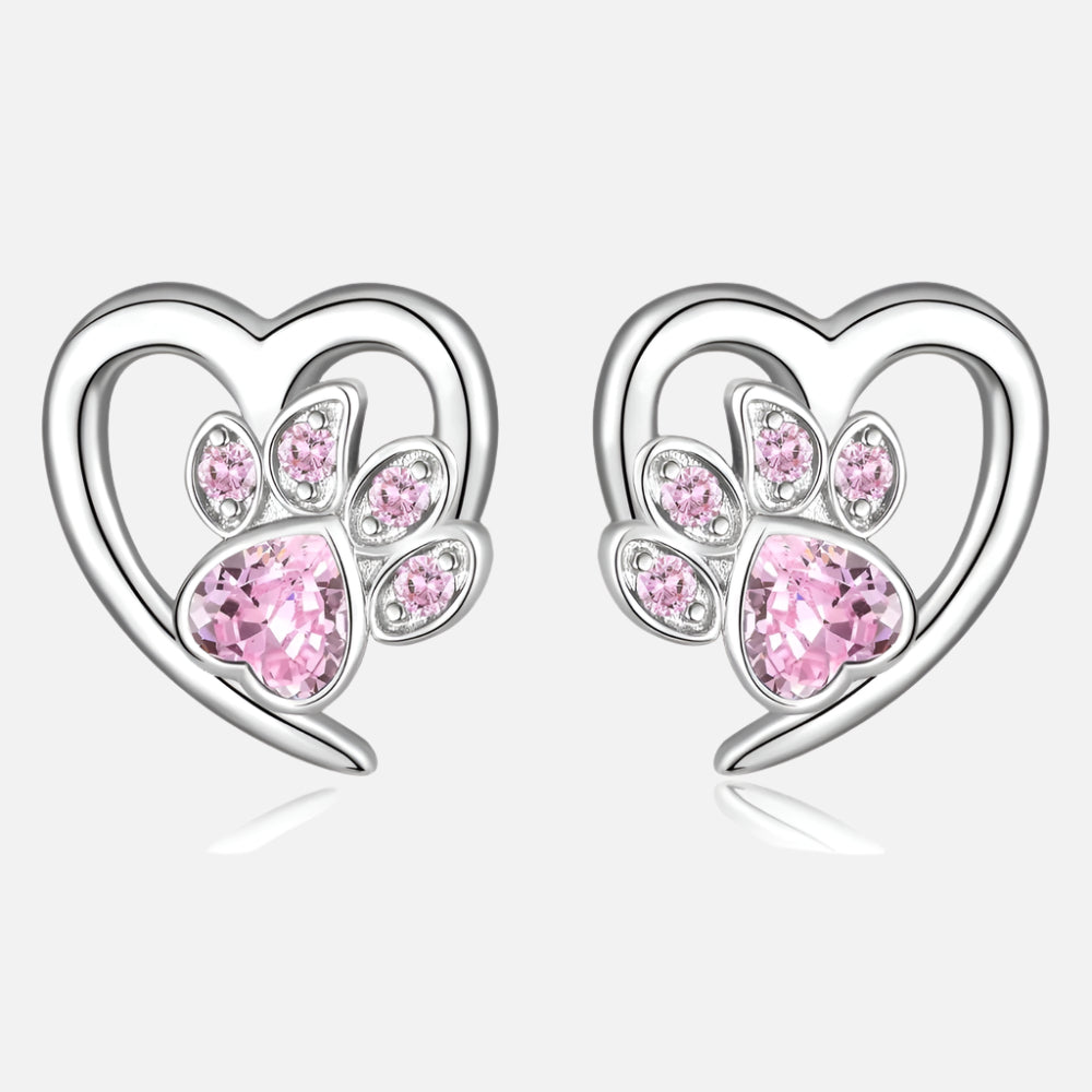 Boucles d'oreilles Pattes et Cœur avec Zirconia