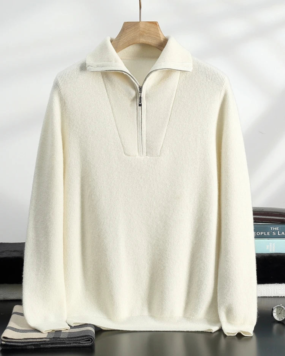 Pull demi-zip en cachemire signature