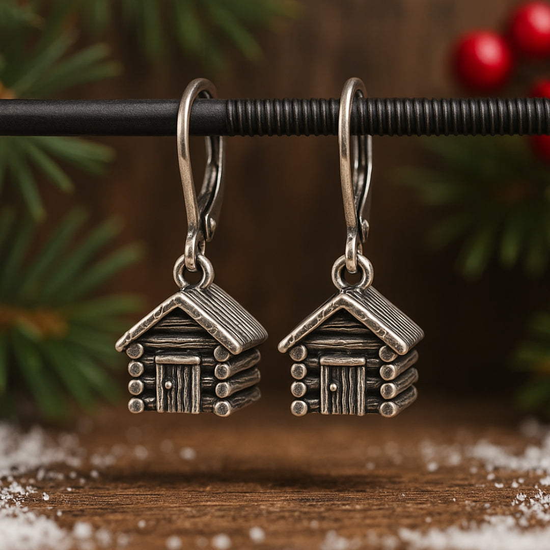 Boucles d'oreilles en argent Maison en bois