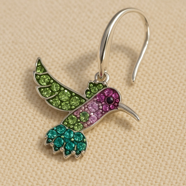 Boucles d'oreilles étincelantes de colibri coloré