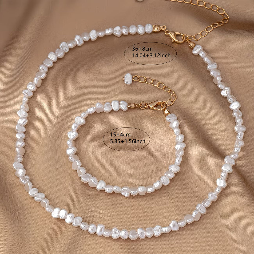 Ensemble collier et bracelet en perles baroques