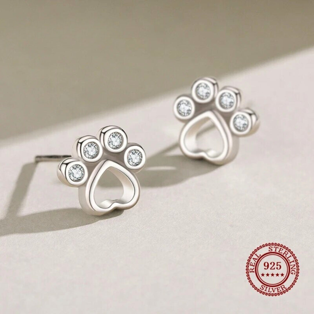 Boucles d'oreilles en argent sterling en forme de patte – Avec zirconia scintillant