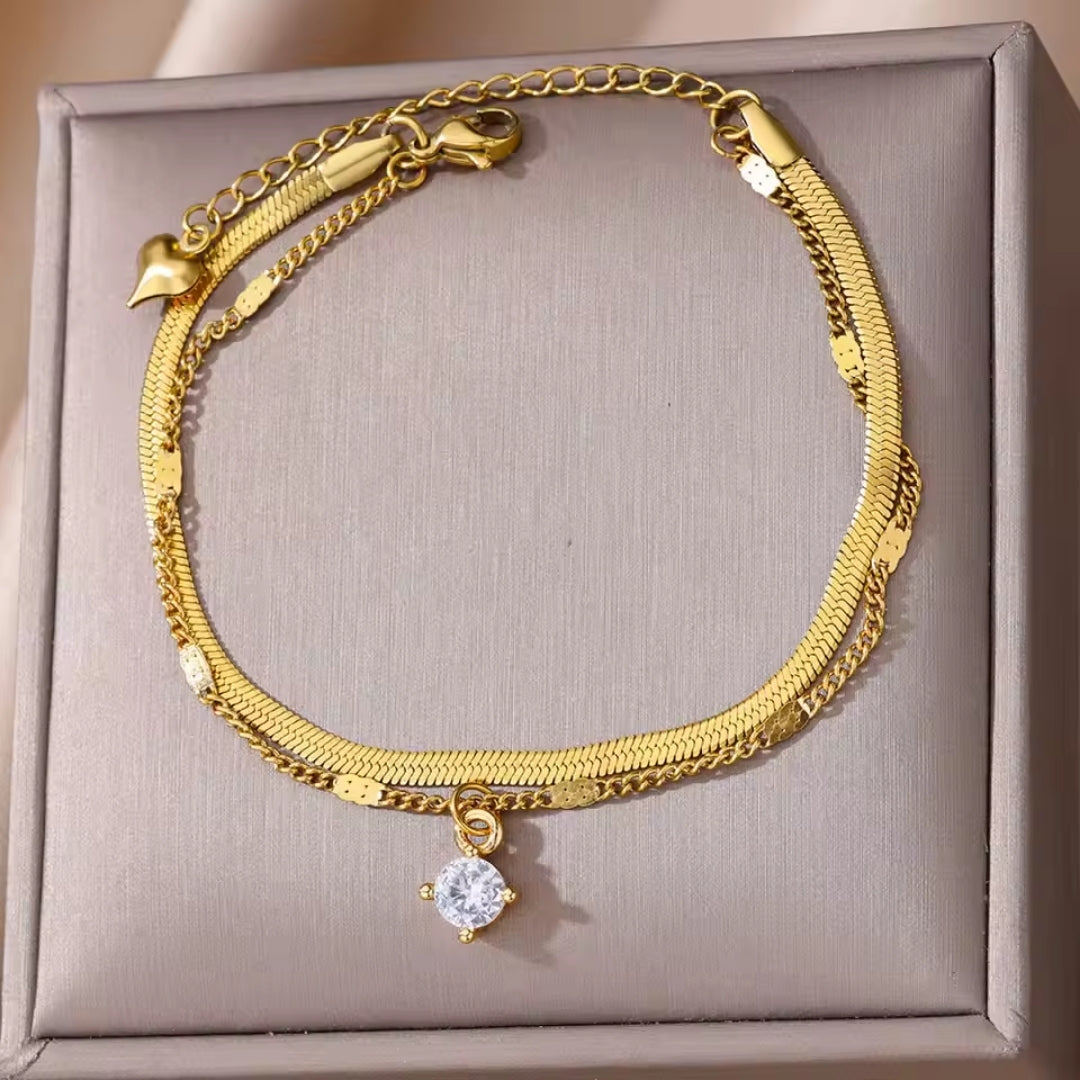 Bracelet en Zirconia Incrusté Doré