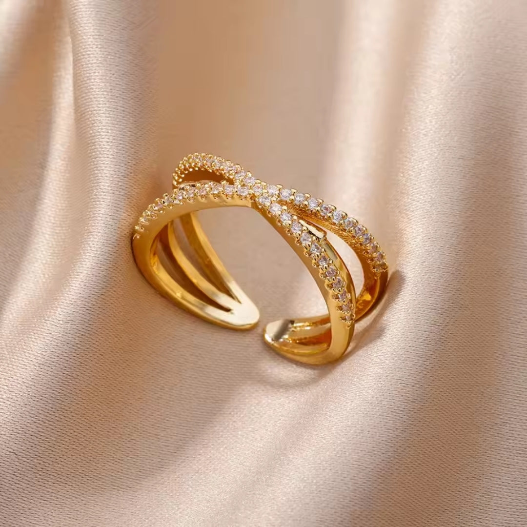 Bague en or croisée brillante ajustable