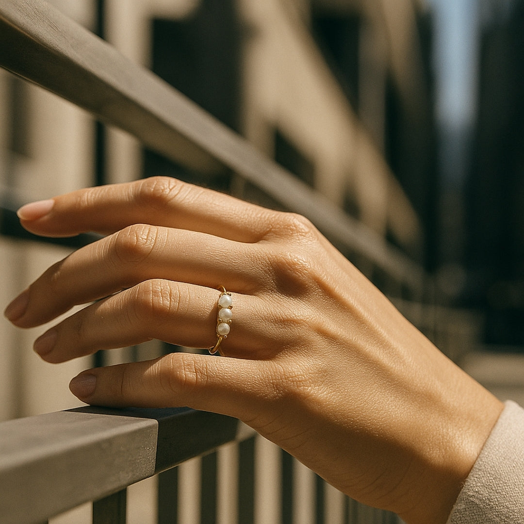 Bague en Or avec Triple Perle