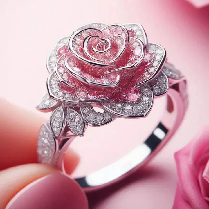 Bague Exotique Plaquée Argent avec Fleurs Roses