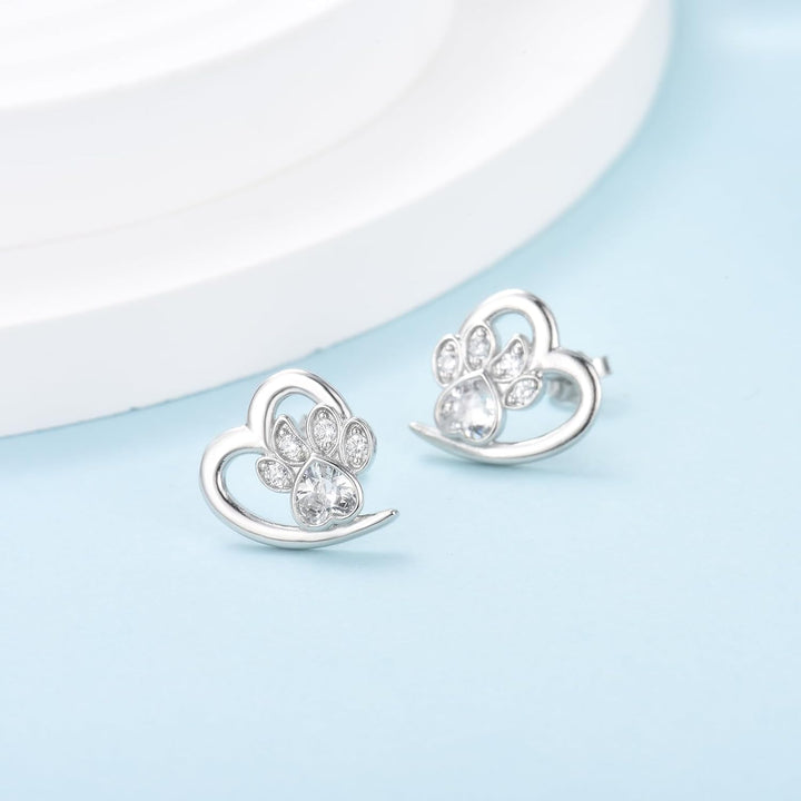Boucles d'oreilles Pattes et Cœur avec Zirconia