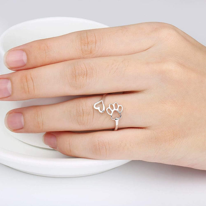 Bague Artisanale Patte & Cœur – Argent Sterling 925 Ajustable