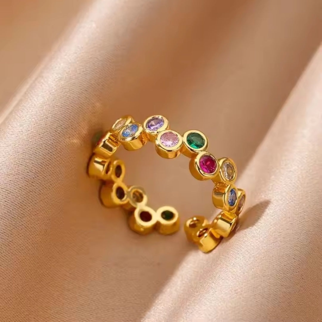 Bague en Or avec Cristaux Colorés Ajustables