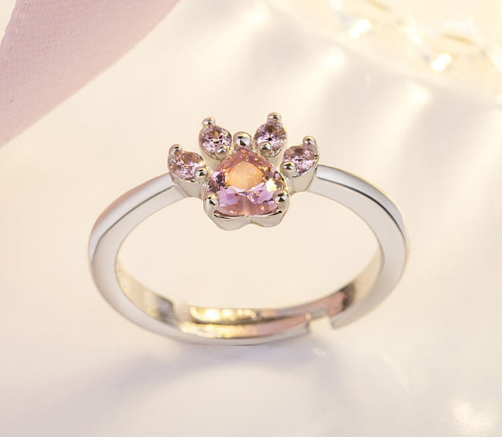 Ensemble de Bijoux Pattes en Or Rose – 4 Pièces avec Cœur en Zirconium (Bague, Collier, Boucles d'Oreilles, Bracelet)
