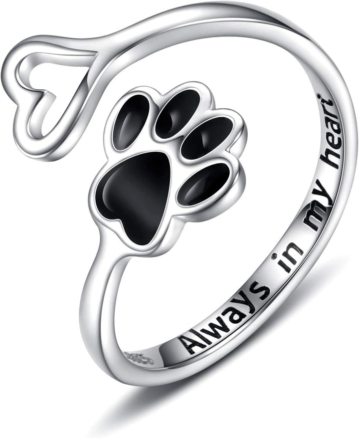 Bague Artisanale Patte & Cœur – Argent Sterling 925 Ajustable