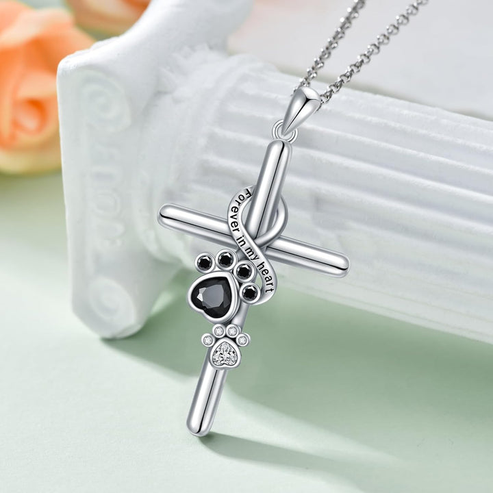 Collier en argent sterling 925 avec patte et croix