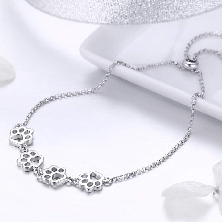 Bracelet en Argent Sterling avec Empreinte de Patte – Taille Ajustable