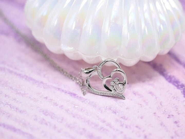 Collier en Argent Sterling avec Pattes et Cœur en Zirconia