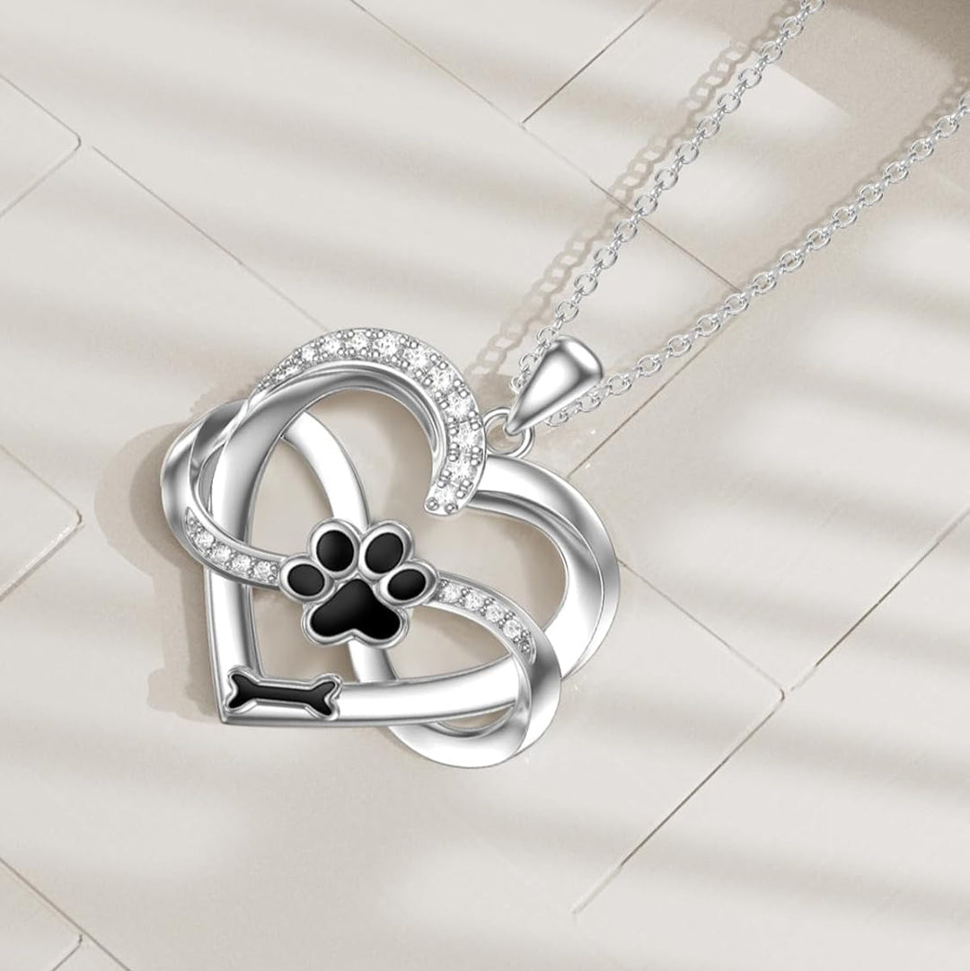 Collier Infini Coeur & Patte en Argent Sterling 925 avec Zirconia