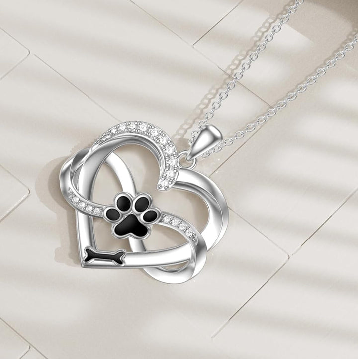 Collier Infini Coeur & Patte en Argent Sterling 925 avec Zirconia
