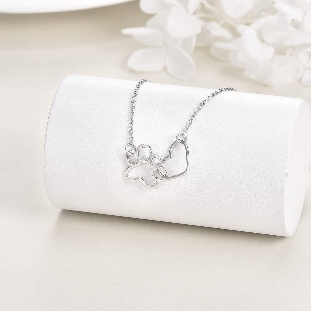 Collier en Argent Sterling avec Pattes de Chien – Pendentif en Cristal en Forme de Cœur