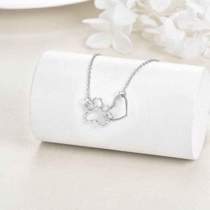 Collier en Argent Sterling avec Pattes – Pendentif en Cristal en Forme de Cœur