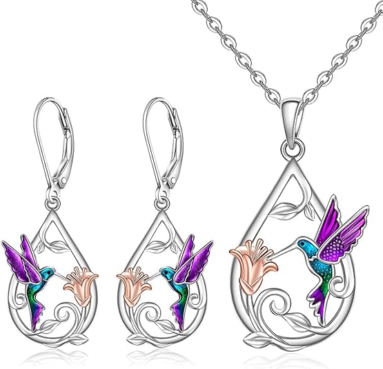 Magnifique collier colibri pour femmes avec boucles d'oreilles bonus