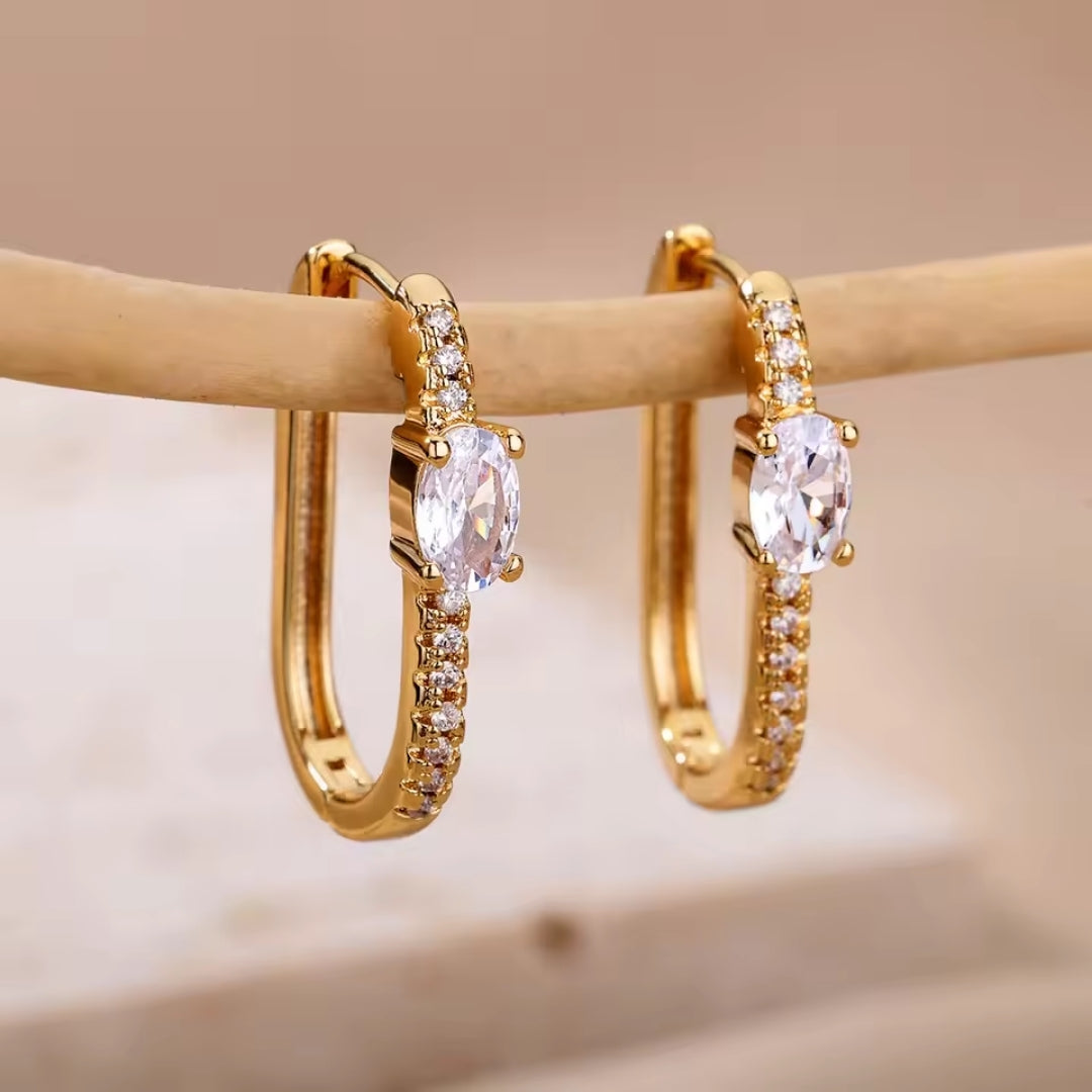 Boucles d'oreilles créoles dorées brillantes rectangulaires