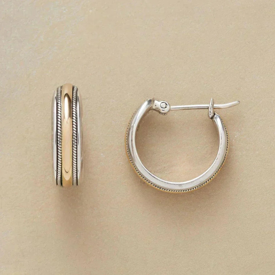 Boucles d'oreilles en argent vintage à rayures dorées