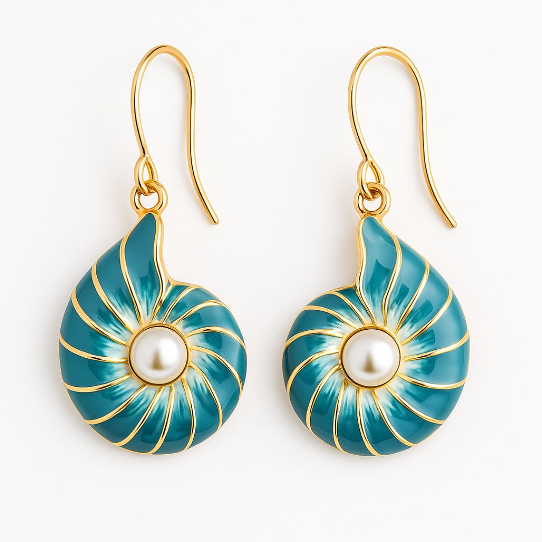 Boucles d'oreilles en coquillage bleu perlé