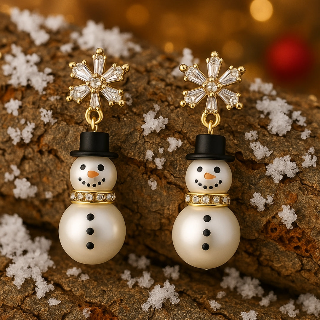 Boucles d'oreilles Bonhomme de Neige en Perles