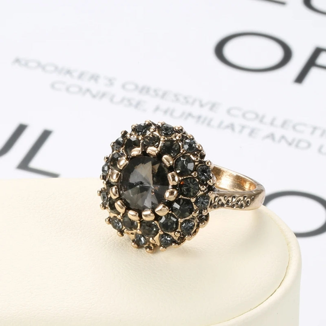 Bague en Cristal Élégant Rond Noir