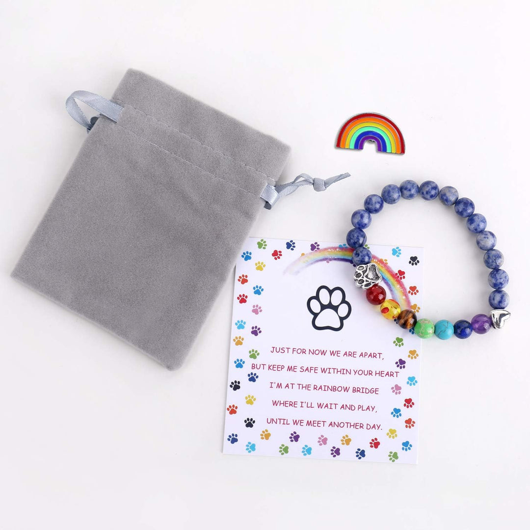 Bracelet Mémorial Pont Arc-en-Ciel – Cadeau de Perles 7 Chakras pour la Perte d'Animal